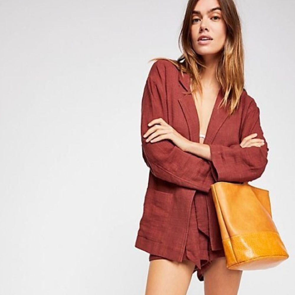 Free People Jojo Set Linen Shorts and Blazer